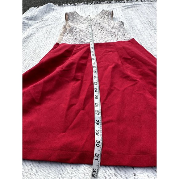 Ezra Womens Small Red Dress Sleeveless Lace Floral Back Laser Cut Beige Front - Picture 8 of 11